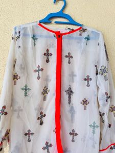Stylish White Cross Print Blouse