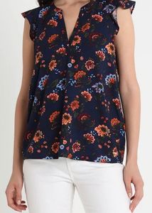 navy blue front tie up button top