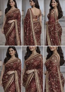 Elegant Maroon & Gold Embroidered Saree