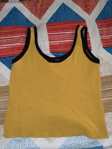 Yellow Ribbed Tank Top with Black Trim