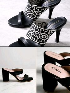 combo Chic Black & White Patterned Heeled Mules
