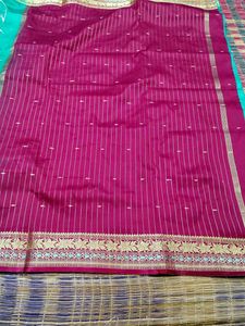 Elegant Teal Saree with Gold Border