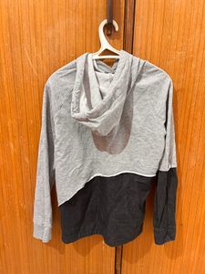 Grey Hooded Two-Tone Sweatshirt