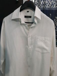 White Self Strip Shirt Size L