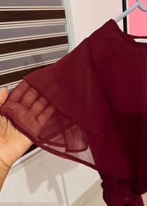 Maroon Ruffle Sleeve Top