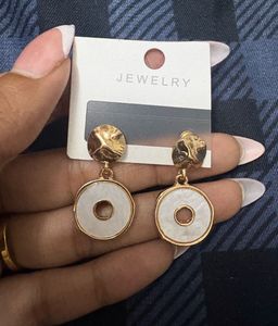 Dangle Earrings - Gold & White