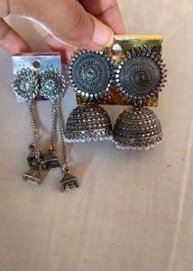silver oxidised earrings ( 2 pair )