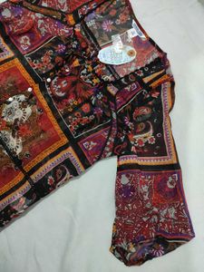 Boho Patchwork Print Sheer Blouse