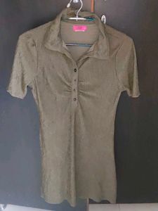 Chic Olive Green Ribbed Polo Dress