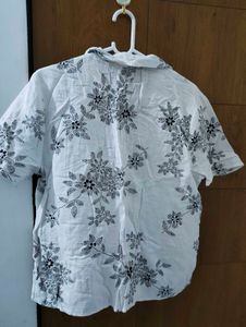 White Floral Print Button-Up Shirt