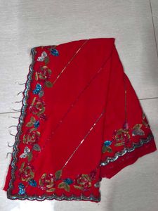 Red Embellished party wear vintage Saree