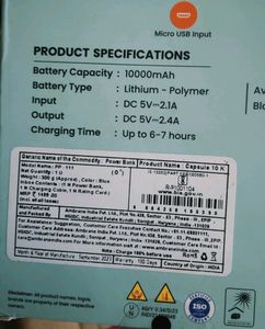 Ambrane Mobile Power Bank. New  With Tag.