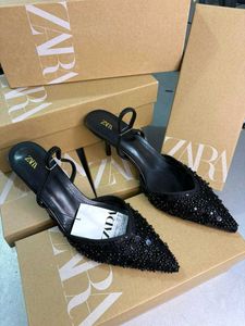 Zara Black Sequin Pointed Heels