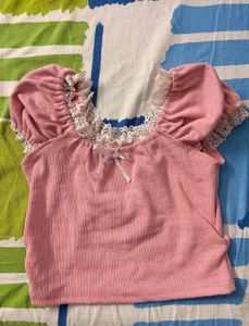 Cute Pink Lace Trim Top