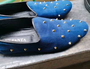 Party Wear Blue Velvet Slip Ons