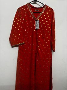 Embroidered Orange Kurta