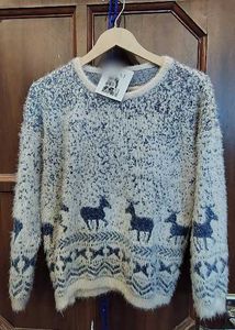 Cozy Faux Fur Deer Print Sweater
