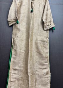 Elegant Beige Kurta with Green Accents
