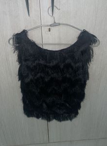 Zara Black Fringed Crop Top