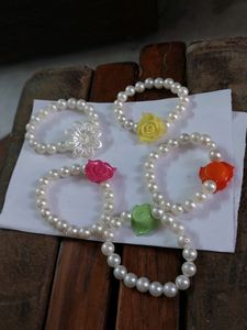 Pearl Beaded Bracelets with Flower Accents