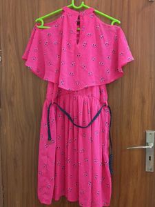 Chic Pink Cold Shoulder Dress with Fun Print