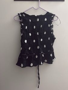 Black Polka Dot Ruffled Top
