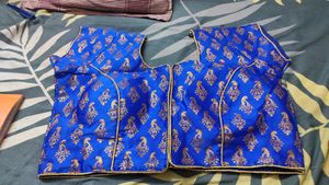 Royal Blue & Gold Brocade Blouse