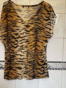 Sheer Tiger Print V-Neck Top