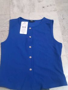 Blue Button-Up Sleeveless Top