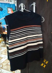 Striped Sleeveless Mock Neck Top