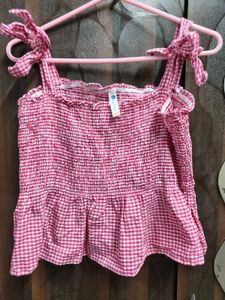 Cute Pink Gingham Smocked Top