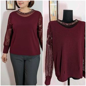 Elegant Maroon Lace Sleeve Top
