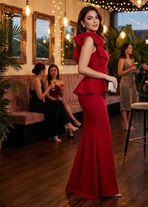 Elegant Red Peplum Gown