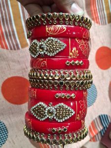 Red Bridal Bangles Set with Kundan Work