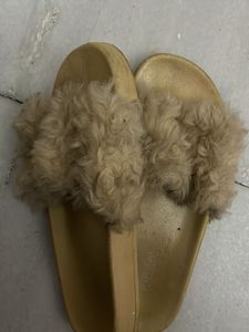 Ginger Fuzzy Beige Slide Sandals