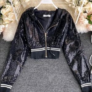Sequin Cropped Hoodie