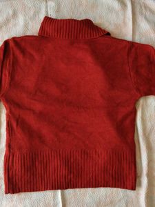 Red Button-Up Cardigan with Bow Pockets