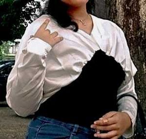 Korean black and white balloon sleeves top
