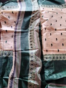 PAPER Cotton Green &amp; Cream Saree