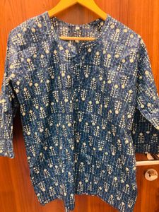 Blue Printed Cotton Kurta