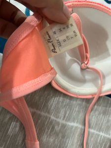 Coral Bikini Top with Crochet Trim