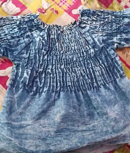 Blue Tie-Dye Smocked Top