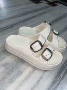 White Double Buckle Slides