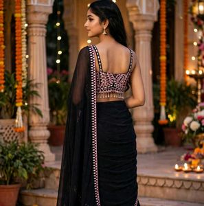 navy blue with pink touch saree style sharara set
