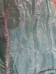 Beautiful Teal Saree with Silver Border