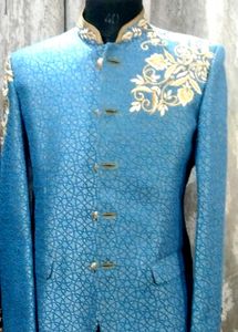 Men's Blue Embroidered Bandhgala Jacket