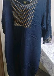 Navy Blue Embroidered Kurta