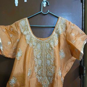 Orange Embroidered Kurta Set with Dupatta