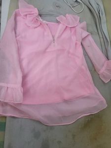 Charming Pink Ruffled Blouse with skirt only one t