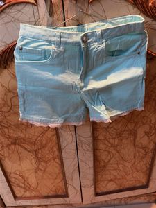 Cute Mint Green Lace Trim Denim Shorts